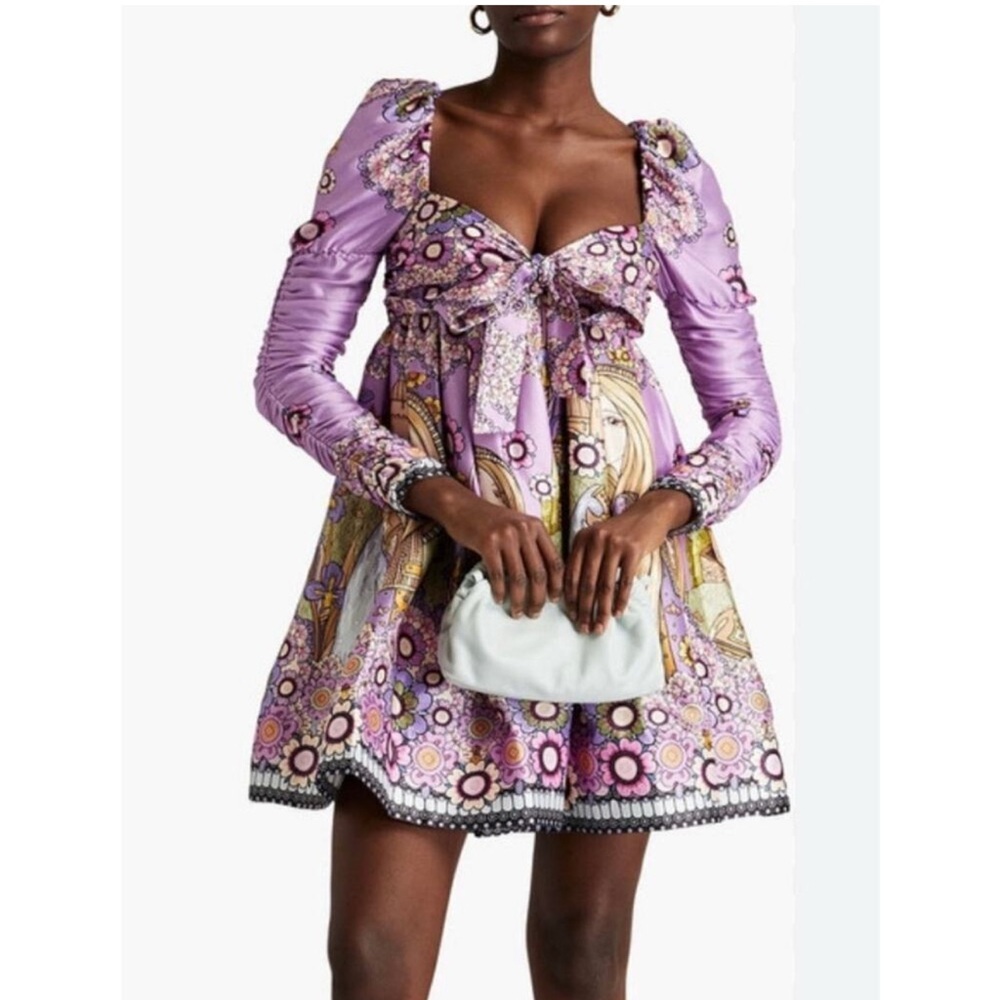 Zimmermann Lavender Floral Long Sleeve Dress Sz AU1.